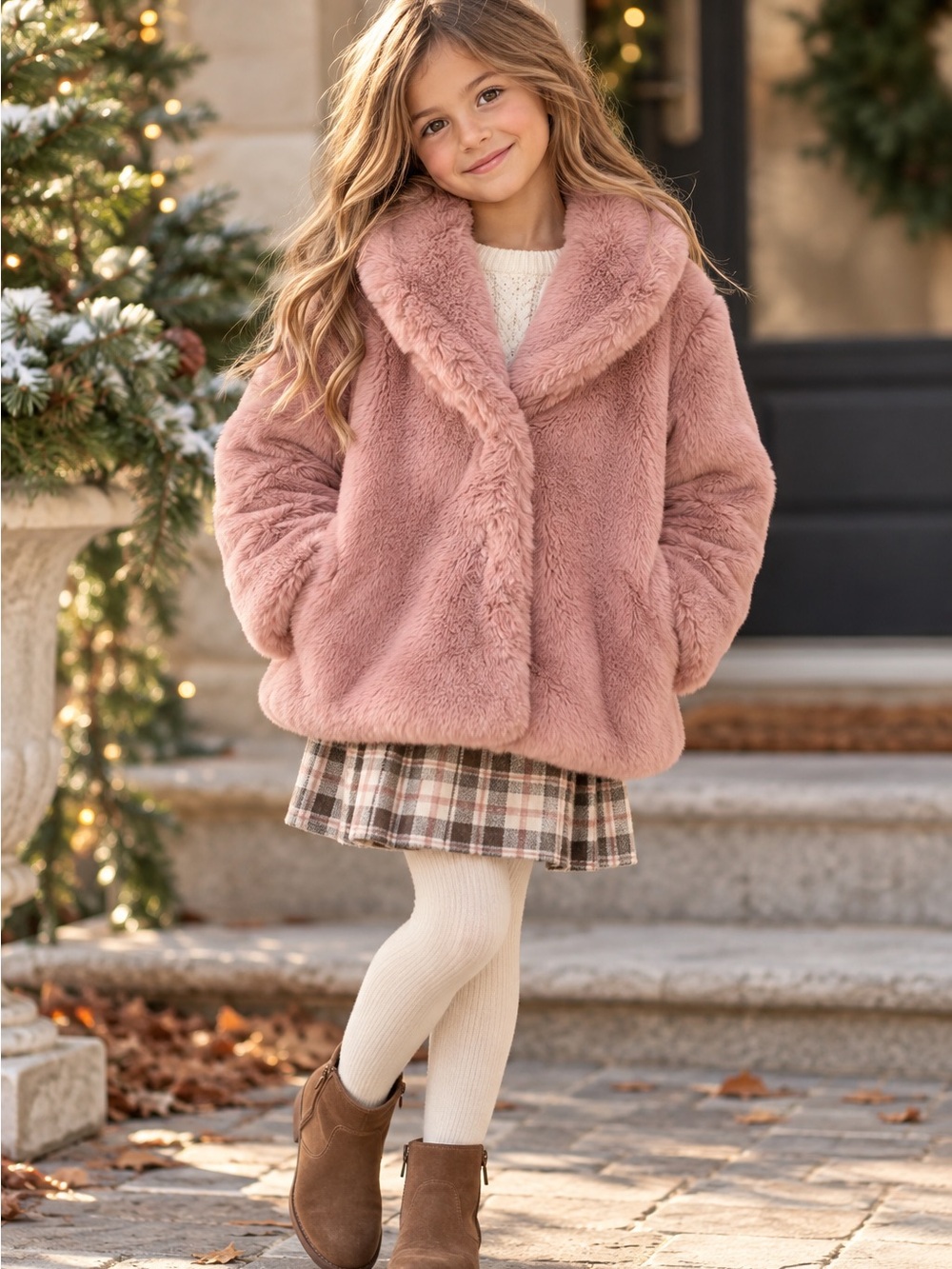 H&M Girls Dusty Pink Faux Fur Teddy Coat Plush Jacket | 6-8Y